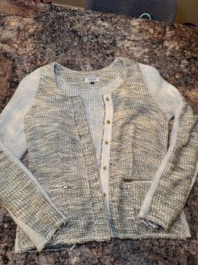 Barneys New York Cream and Gray Marled Knit Cardigan